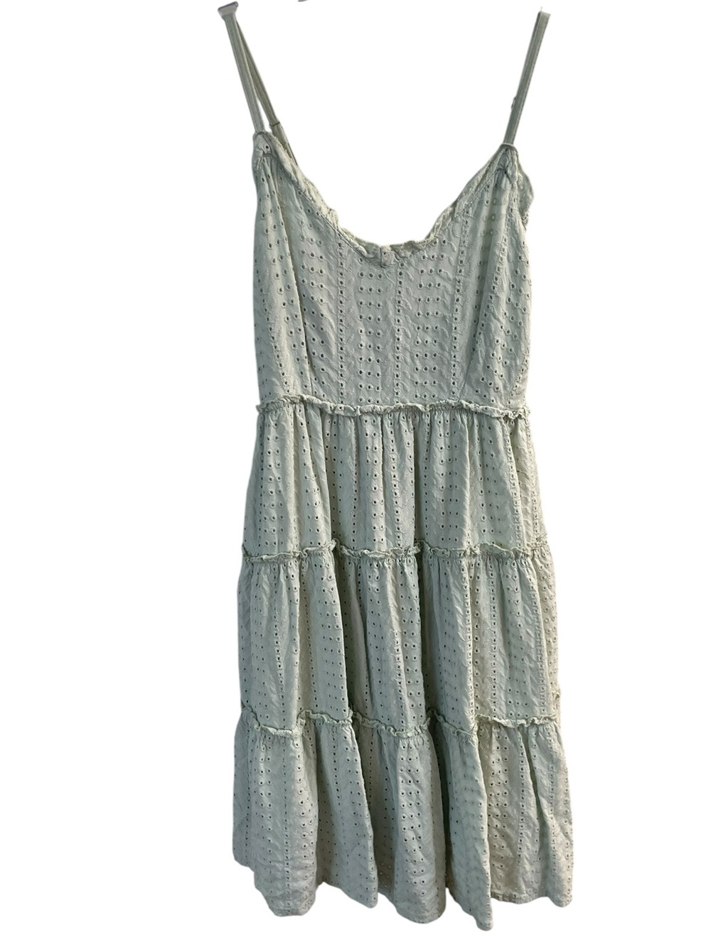 Sim & Sam Sage Green Eyelet Tiered Sundress Small Cottagecore Prairie Boho